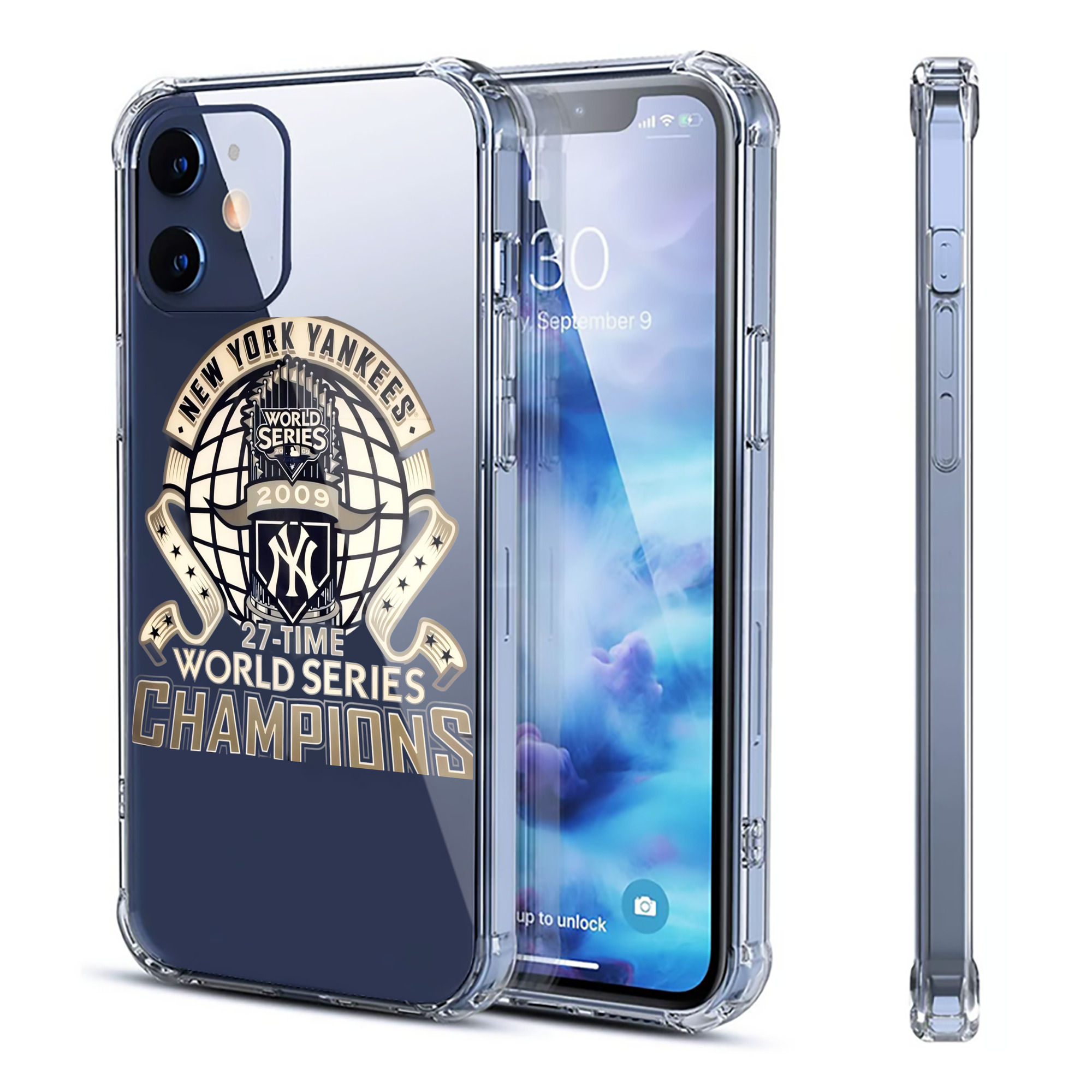 New York Yankees 2009 27th WS Champions Golden Clear IPhone 12 Case – Soft TPU With UV Print – Enhanced Drop Protection, Precise Fit, Anti-Fingerprint, Customizable Design, Scratch-Resistant, Yellow-Resistant